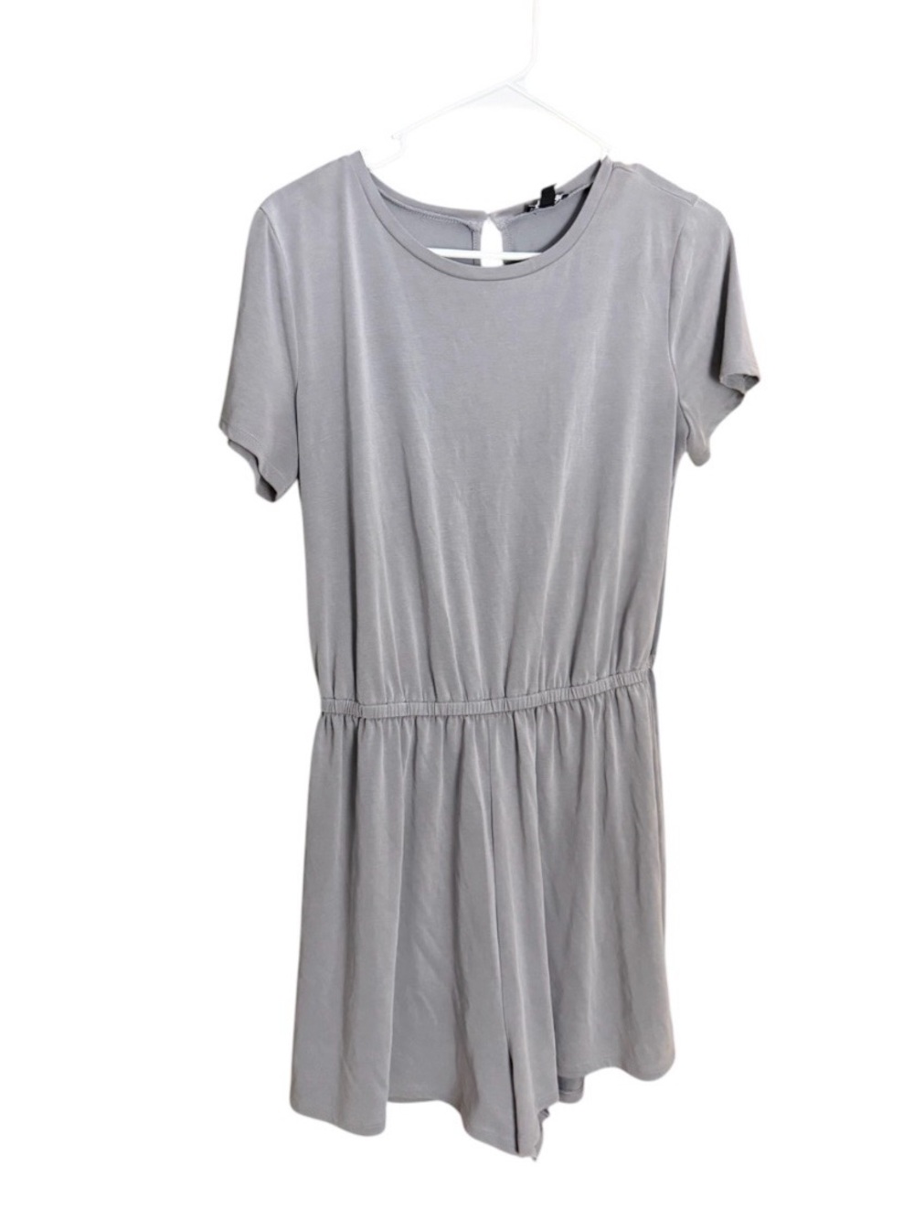 Express Women’s Short Sleeve Elastic-Waist Tunic Romper - Light Gray